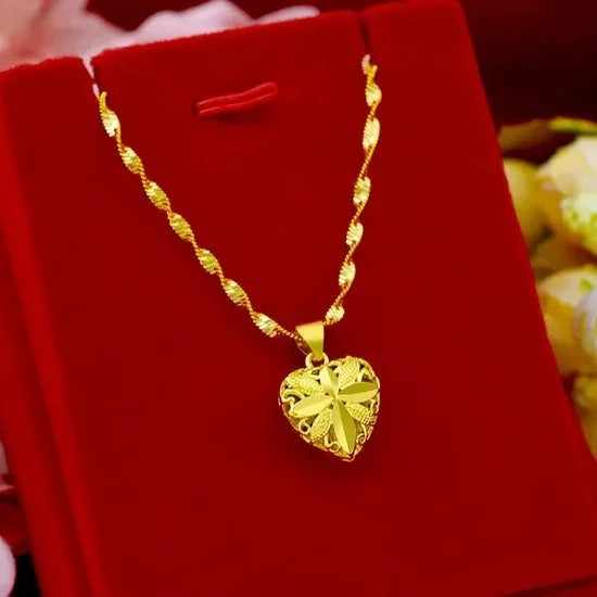 Gold Aura Heart Necklace & 24K Gold Fan Necklace – Elegant Jewelry Collection