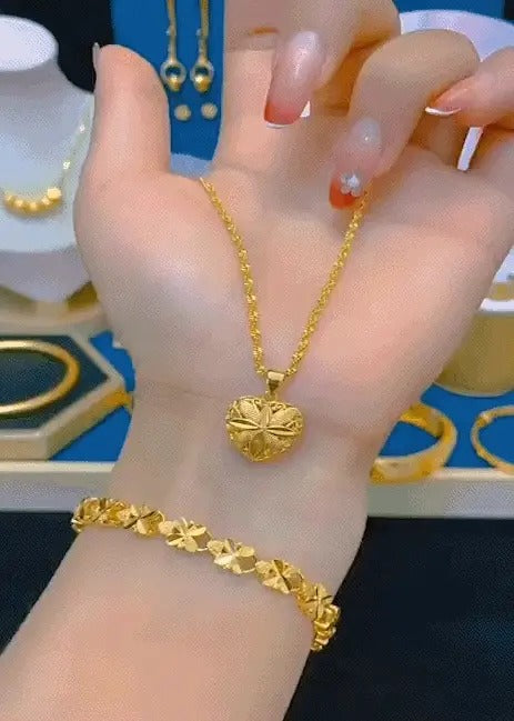 Gold Aura Heart Necklace & 24K Gold Fan Necklace – Elegant Jewelry Collection