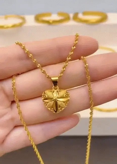 Gold Aura Heart Necklace & 24K Gold Fan Necklace – Elegant Jewelry Collection