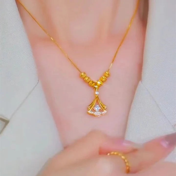 Gold Aura Heart Necklace & 24K Gold Fan Necklace – Elegant Jewelry Collection