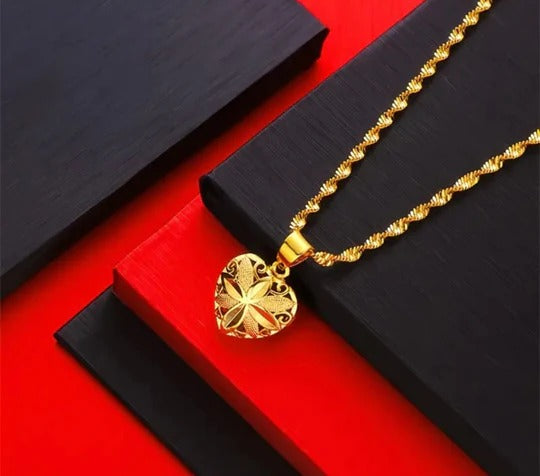 Gold Aura Heart Necklace & 24K Gold Fan Necklace – Elegant Jewelry Collection