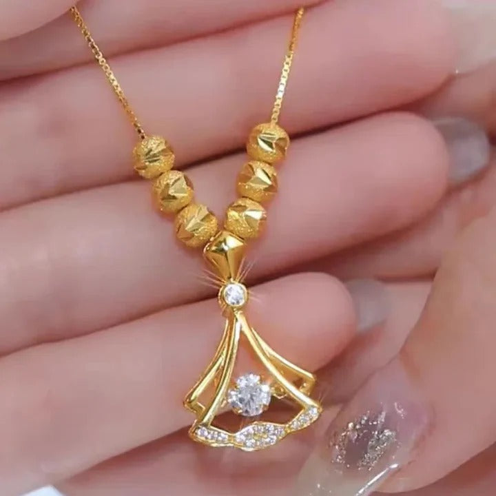 Gold Aura Heart Necklace & 24K Gold Fan Necklace – Elegant Jewelry Collection