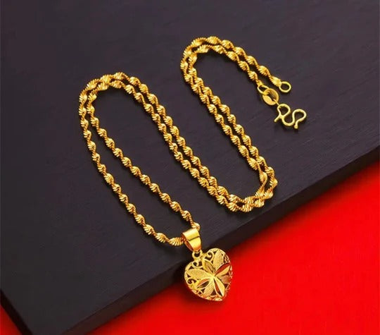 Gold Aura Heart Necklace & 24K Gold Fan Necklace – Elegant Jewelry Collection