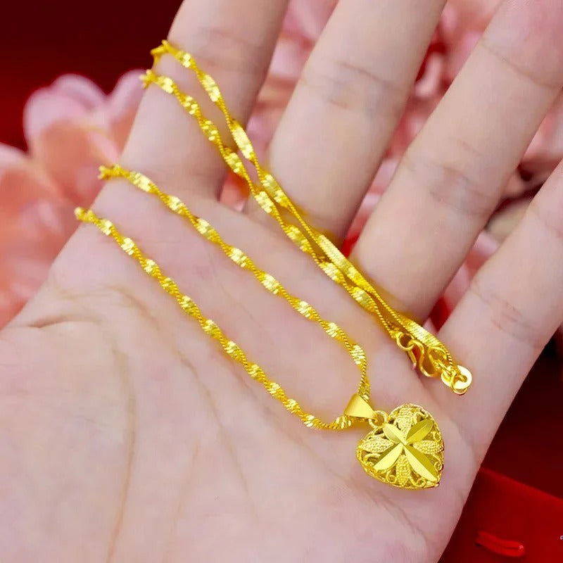 Gold Aura Heart Necklace & 24K Gold Fan Necklace – Elegant Jewelry Collection