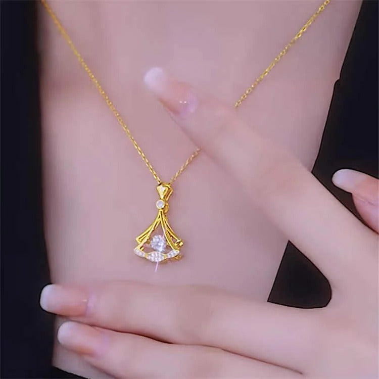 Gold Aura Heart Necklace & 24K Gold Fan Necklace – Elegant Jewelry Collection