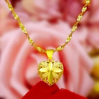 Gold Aura Heart Necklace & 24K Gold Fan Necklace – Elegant Jewelry Collection