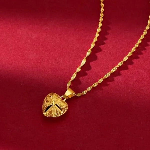 Gold Aura Heart Necklace & 24K Gold Fan Necklace – Elegant Jewelry Collection